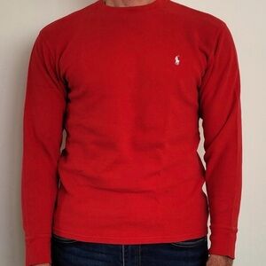 Polo by Ralph Lauren Men’s Red Long-Sleeve Crewneck with Embroidered Pony S XXL